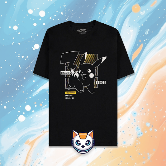 Pokémon T-Shirt Black Pikachu Line-art